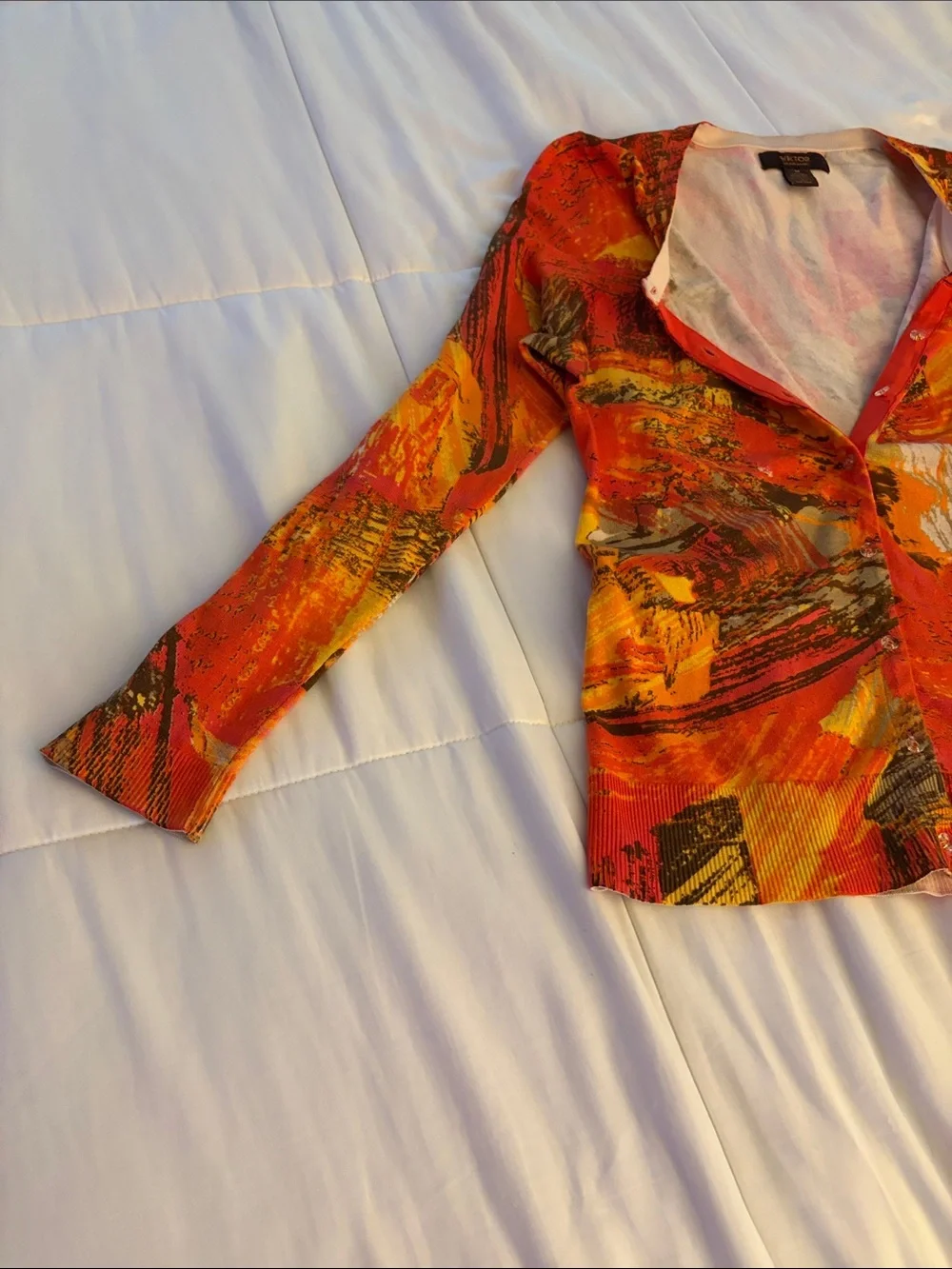 Vintage Victor Alfaro Orange/Brown Abstract Knit Cardigan Size M Silk Blend